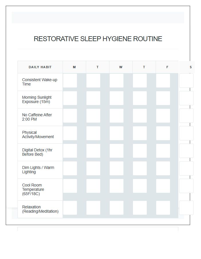 Restorative Sleep Hygiene Routine Printable Chart
