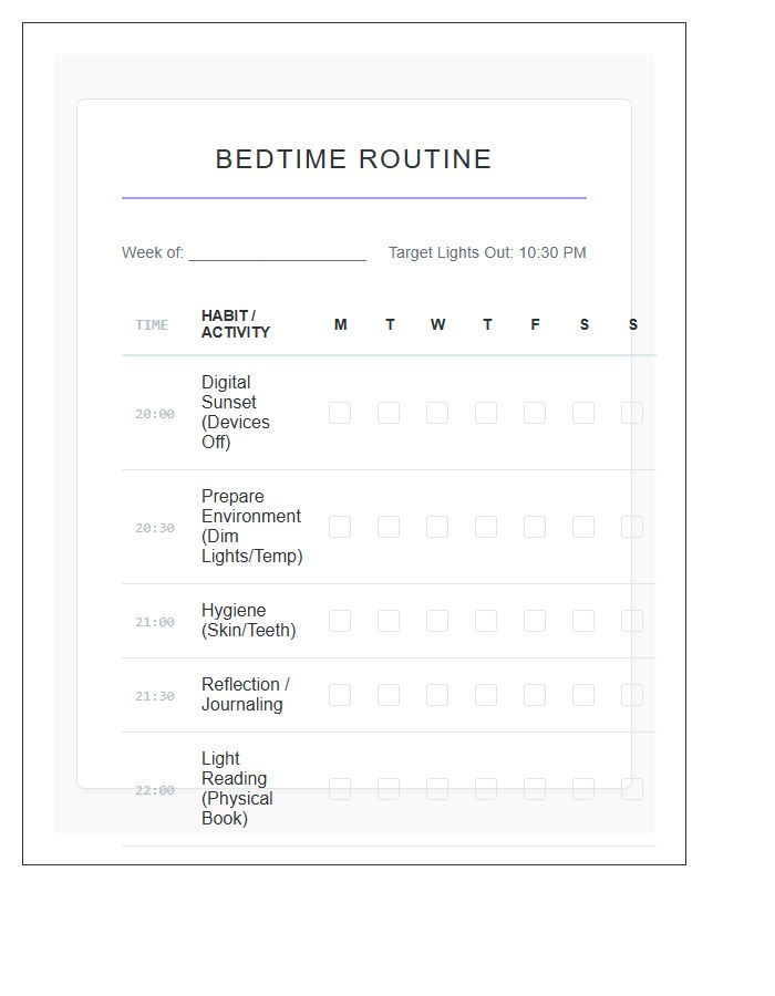 Structured Bedtime Habit Printable Chart