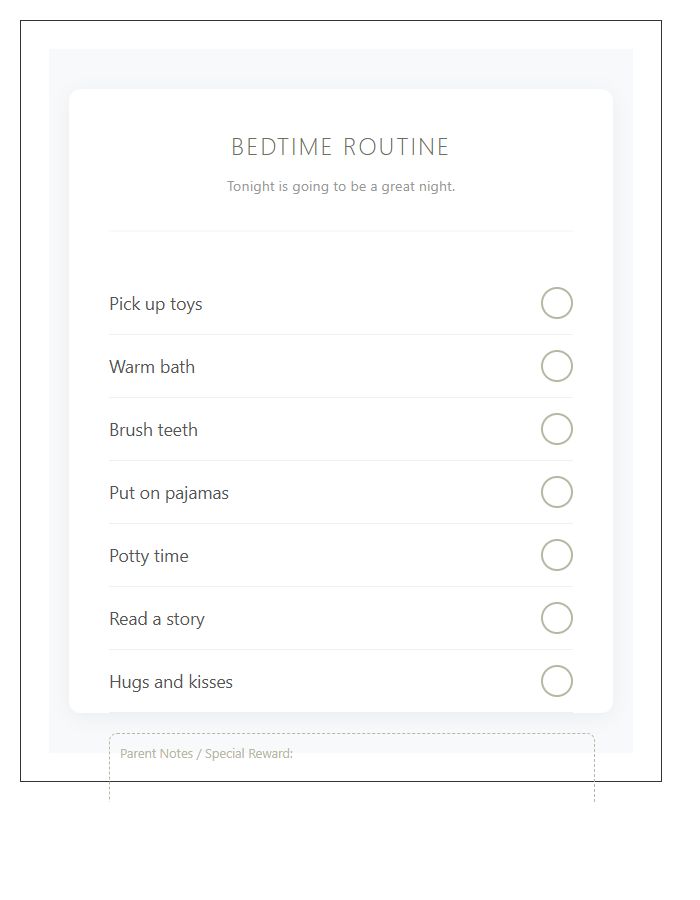 Toddler Nighttime Task Printable Chart