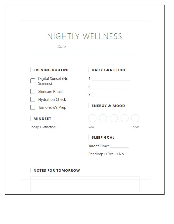 Wellness Focused Nightly Printable Chart