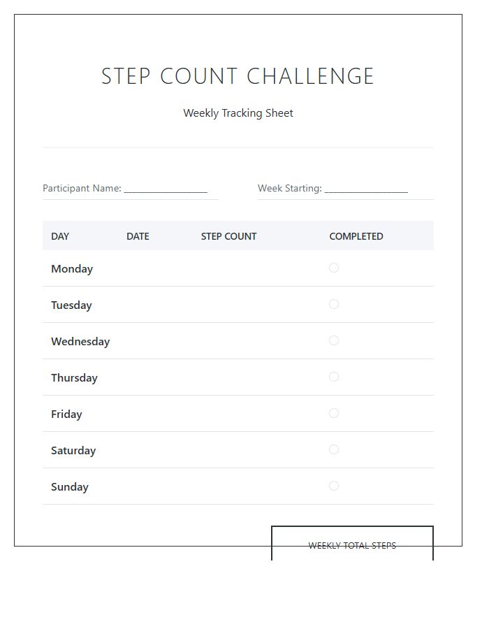 Step Count Challenge Printable Chart