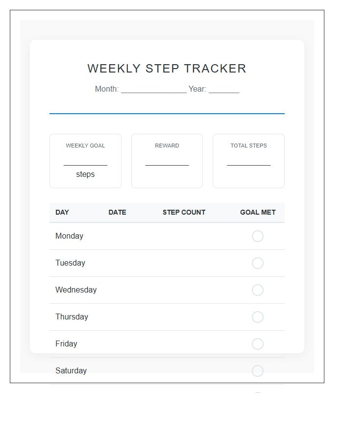 Walking Motivation Step Count Printable Chart