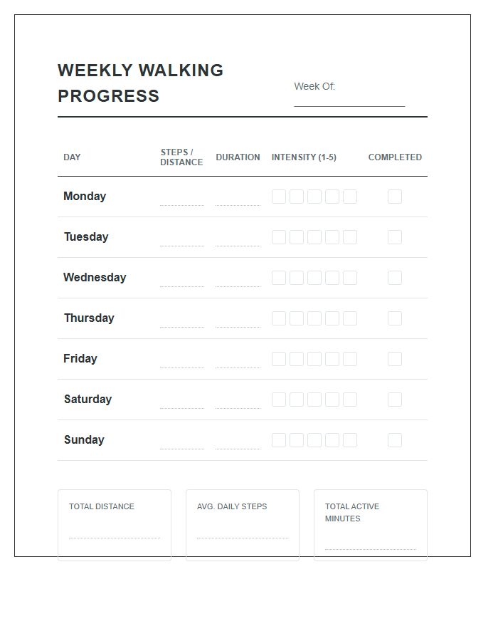 Weekly Walking Progress Printable Chart