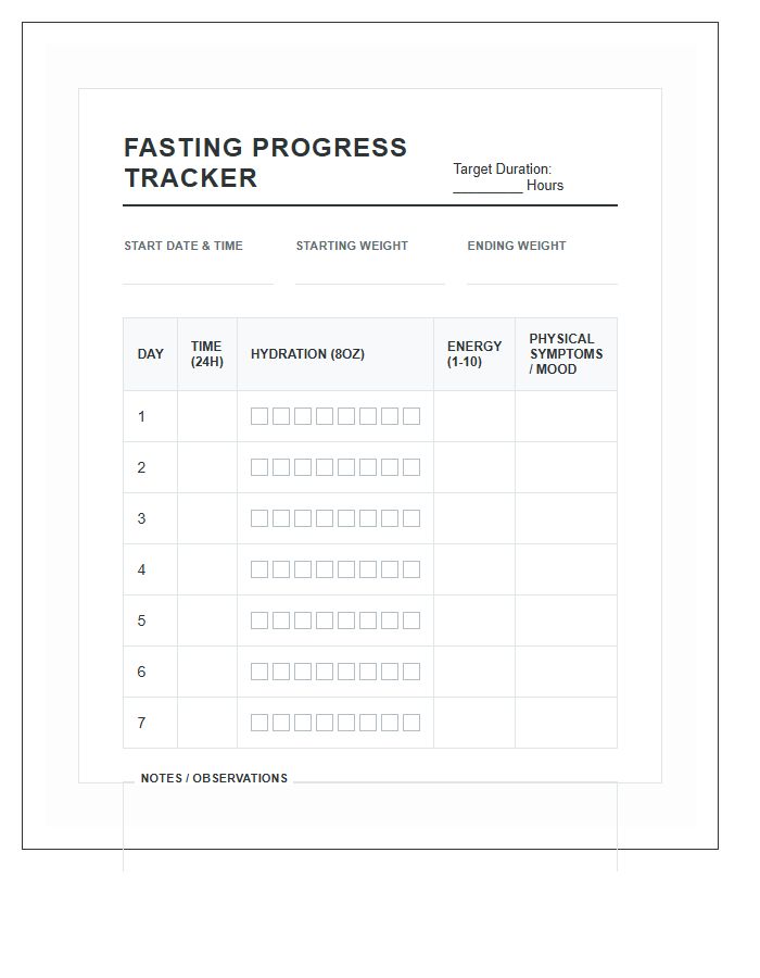 Long Duration Fasting Progress Printable Chart