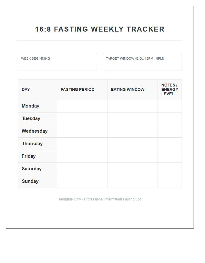 Sixteen Eight Fasting Method Printable Chart