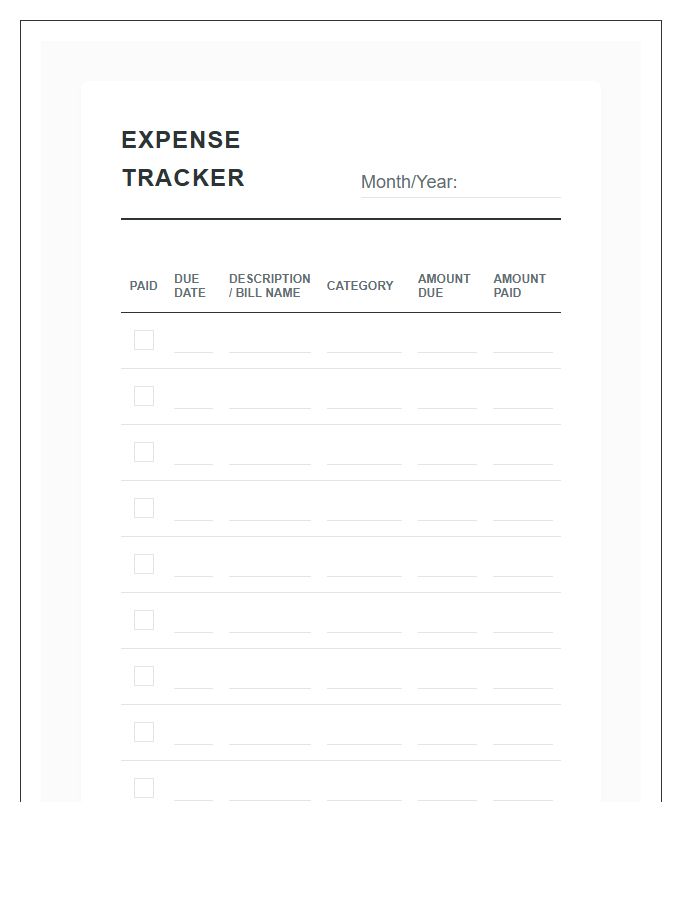 Household Expense Bill Payment Tracker Printable Chart