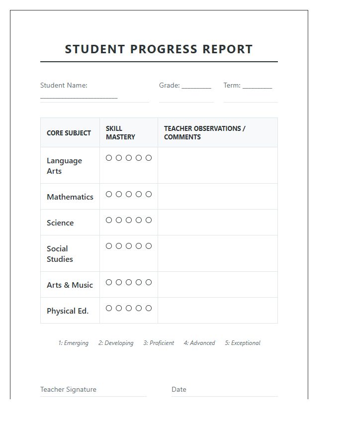 Elementary School Progress Printable Chart