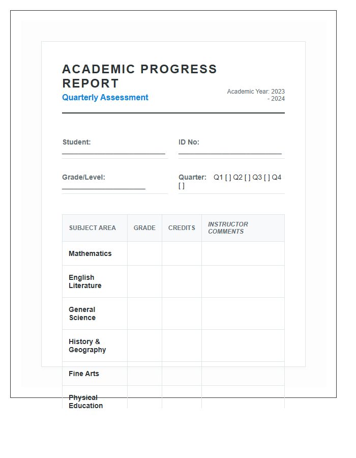 Quarterly Academic Report Printable Chart