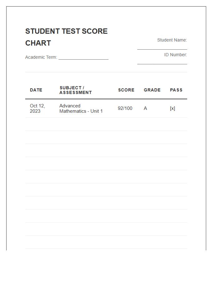 Student Test Score Printable Chart