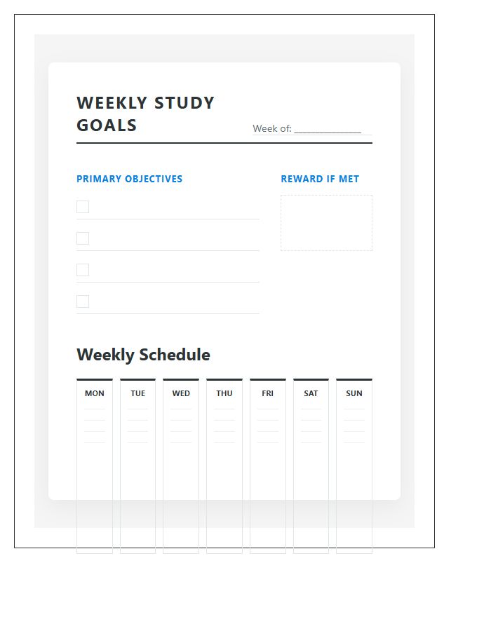 Weekly Study Goal Printable Chart