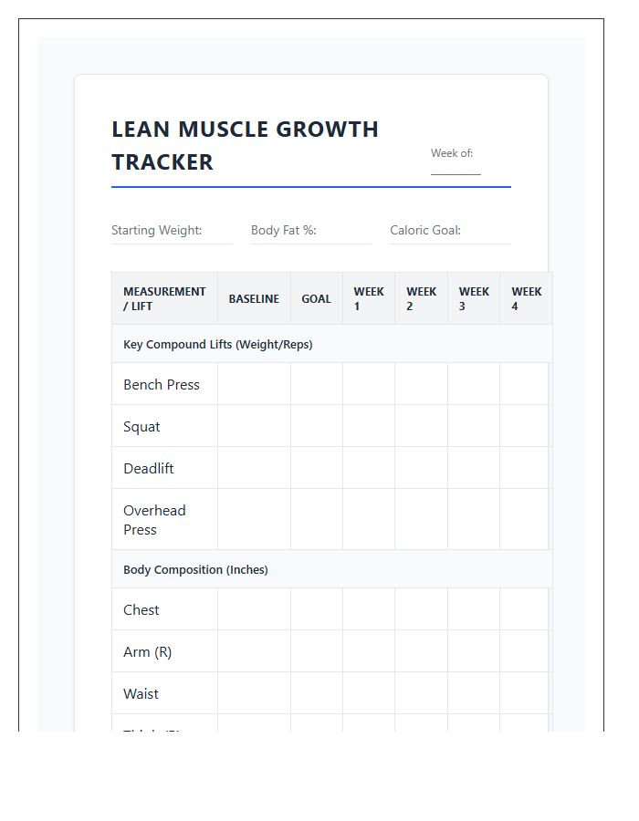 Lean Muscle Growth Printable Chart