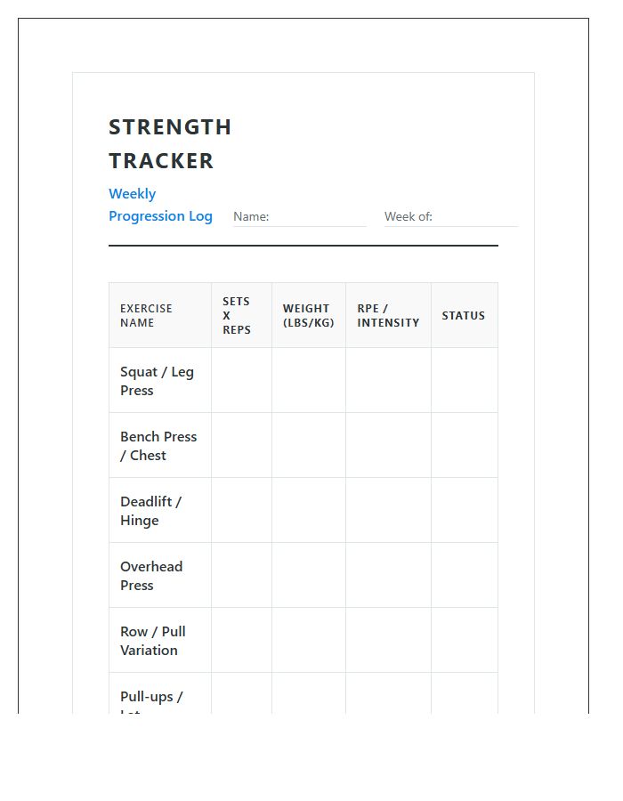 Personal Strength Gain Printable Chart