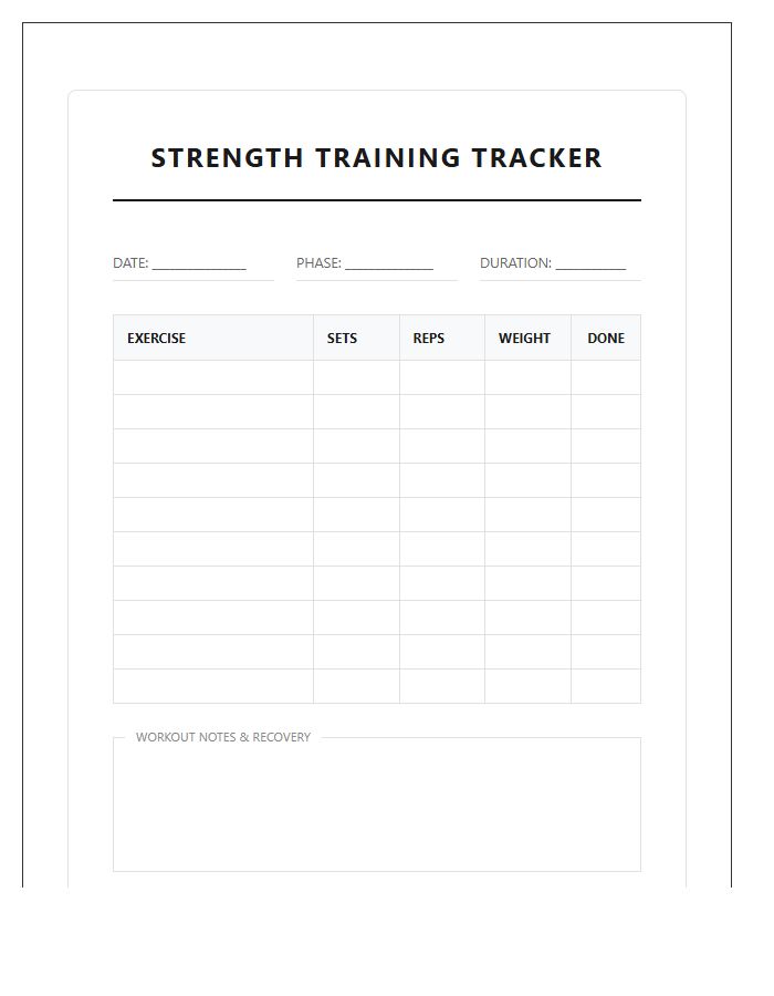 Strength Training Success Printable Chart