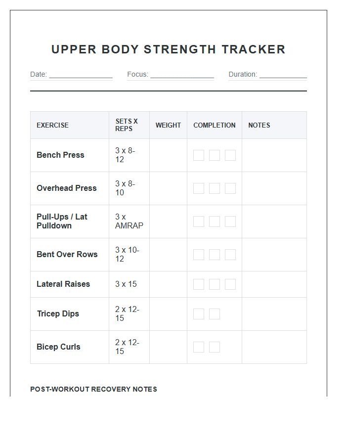 Upper Body Strength Printable Chart