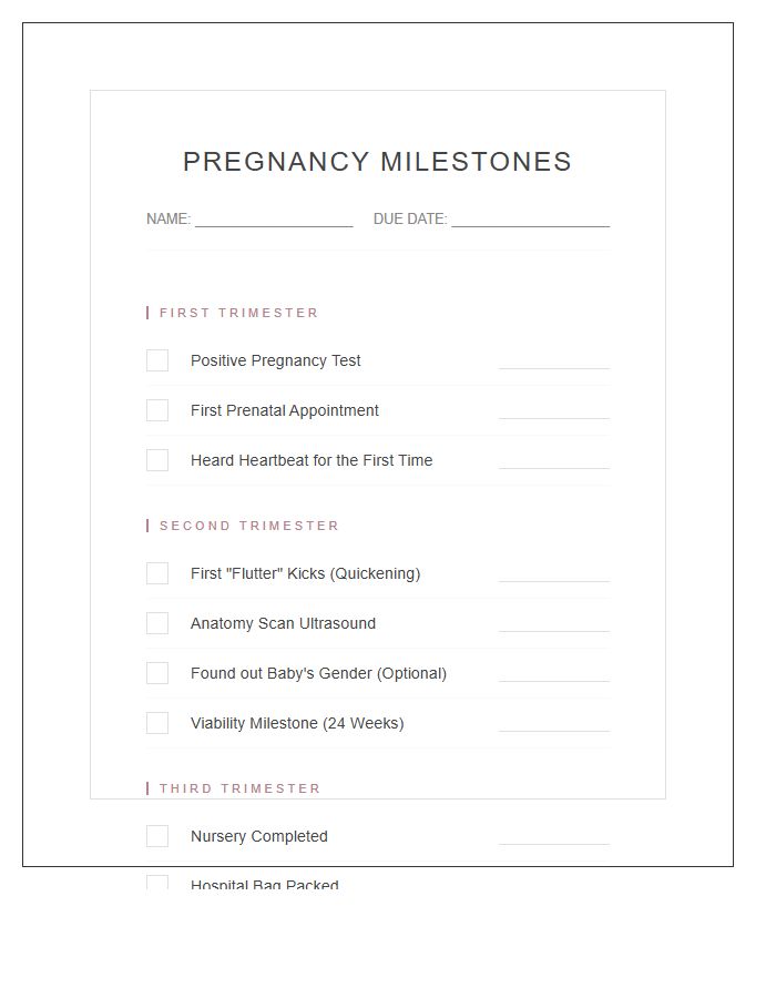 Minimalist Pregnancy Milestone Tracker Printable Chart