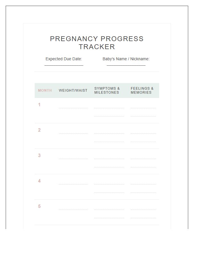 Monthly Pregnancy Progress Tracker Printable Chart