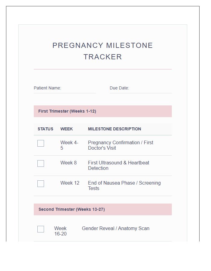 Official Pregnancy Milestone Tracker Printable Chart