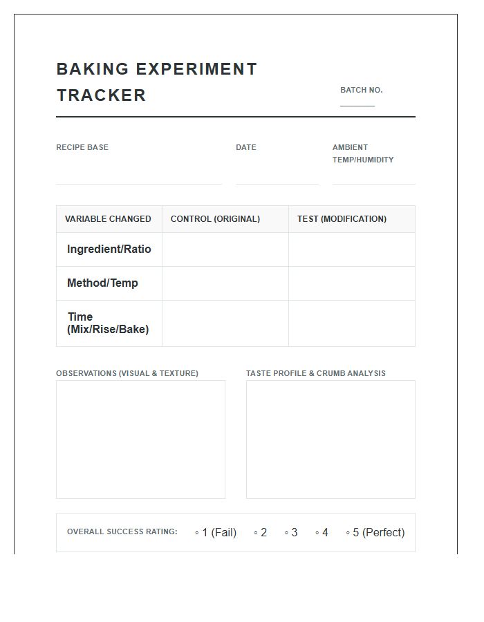 Baking Experiment Tracking Printable Chart