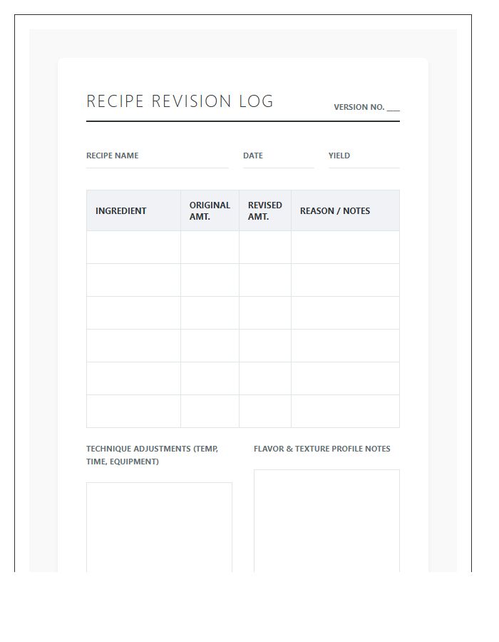 Detailed Recipe Revision Printable Chart