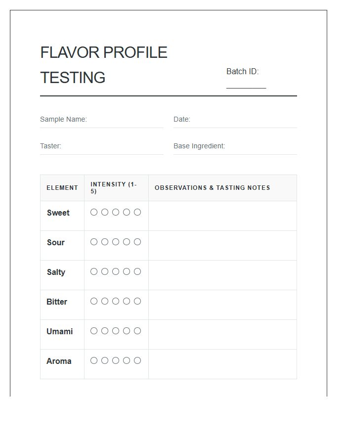 Flavor Profile Testing Printable Chart