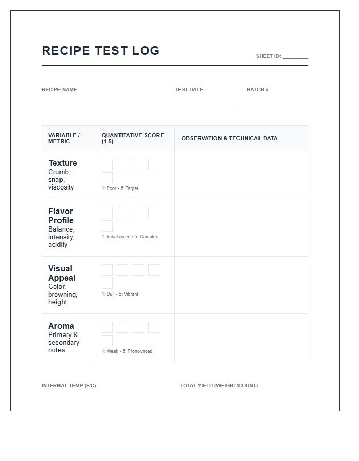 Quantitative Recipe Testing Printable Chart