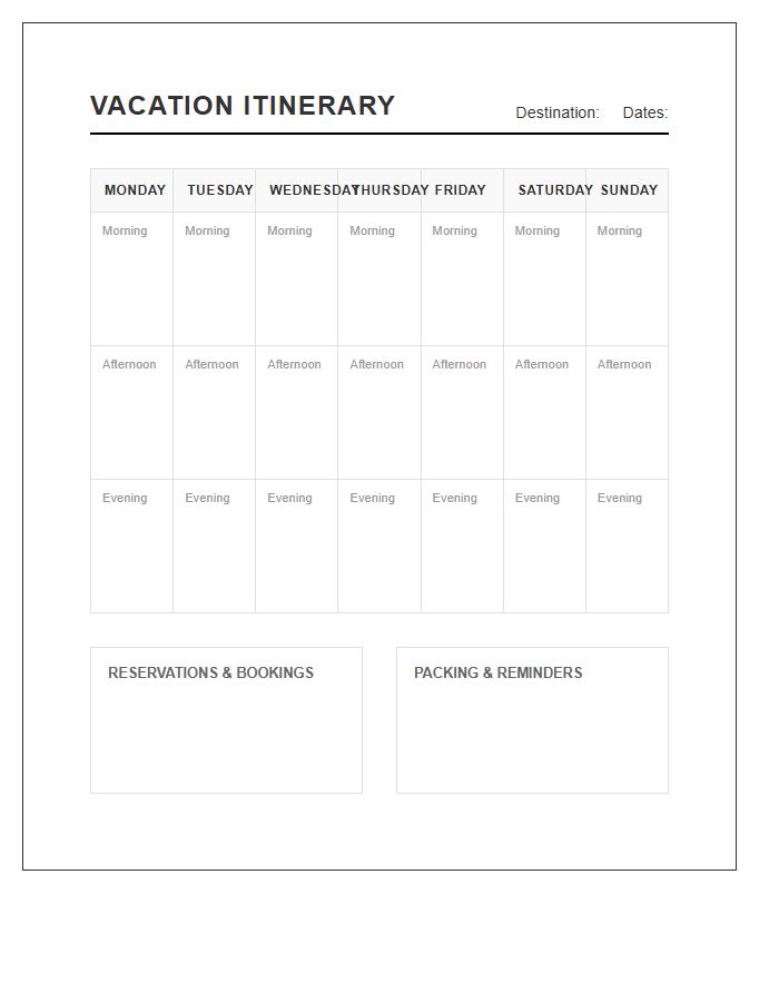Weekly Vacation Schedule Tracker Printable Chart