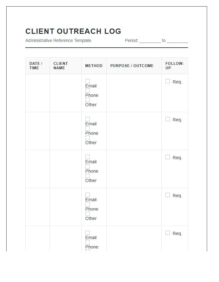 Administrative Client Outreach Printable Chart