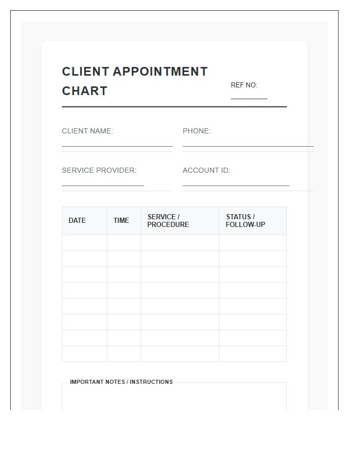 Appointment Scheduling Client Printable Chart