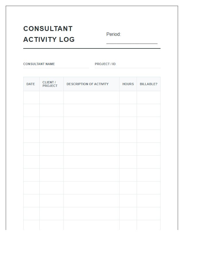 Consultant Activity Log Printable Chart