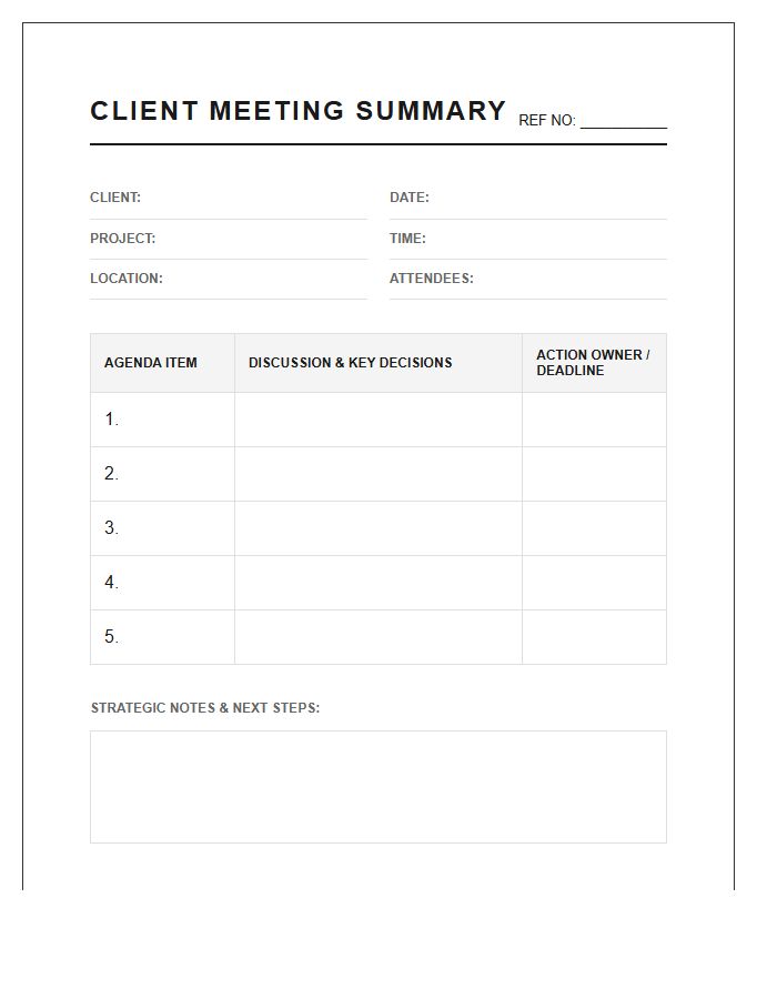 Corporate Client Meeting Printable Chart