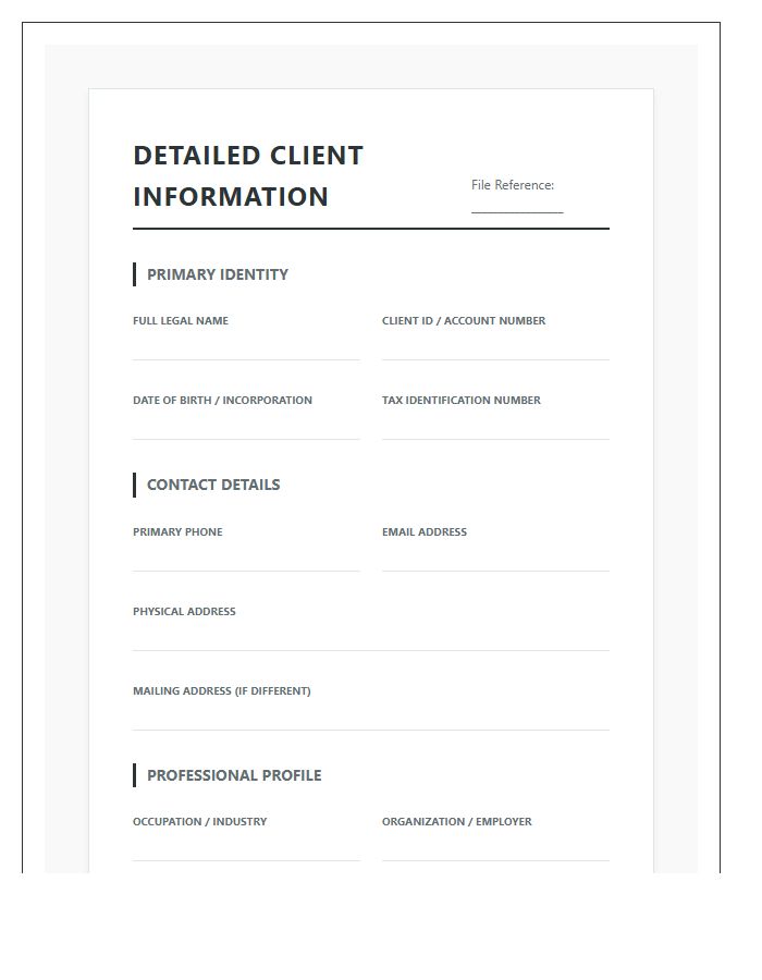 Detailed Client Information Printable Chart