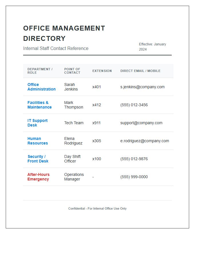 Office Management Contact Printable Chart