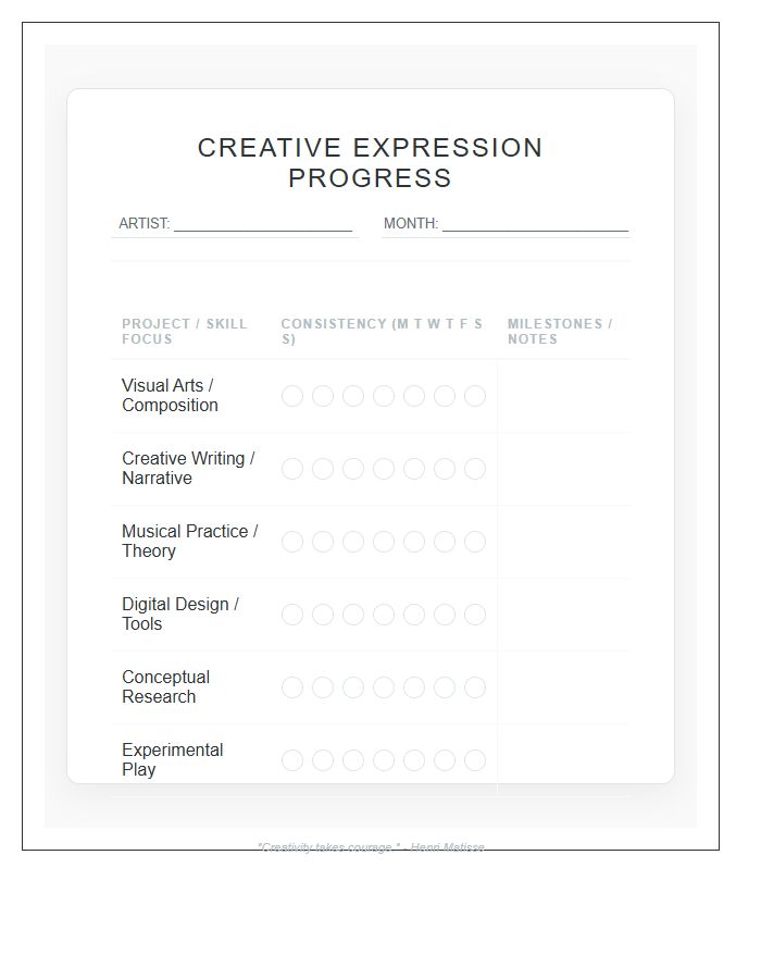 Creative Expression Progress Printable Chart