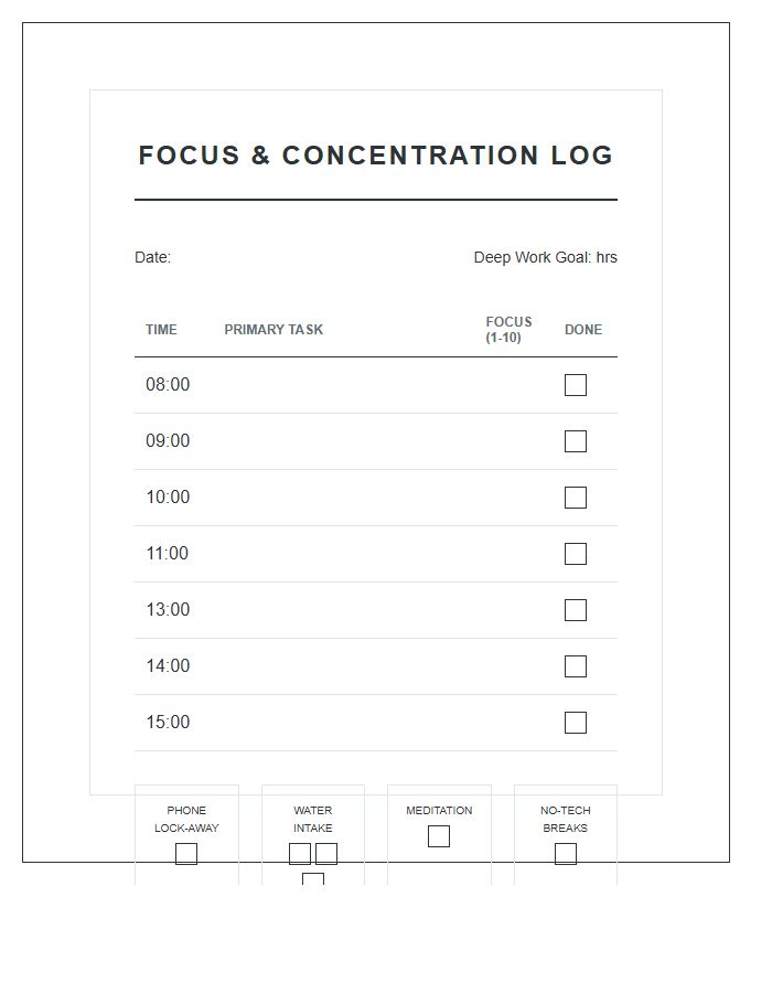 Focus And Concentration Printable Chart