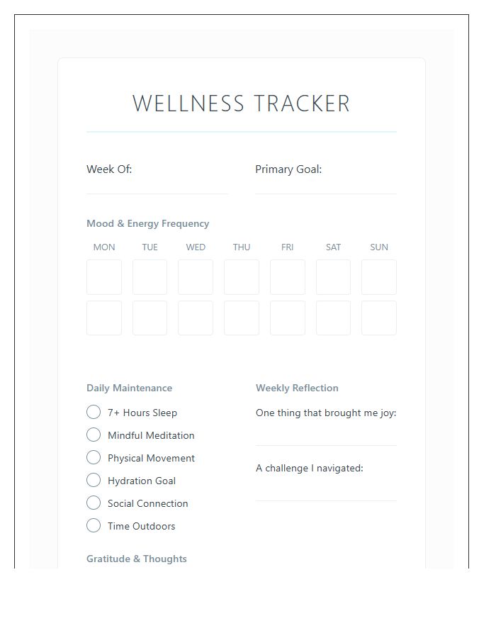 Mental Health Wellness Printable Chart