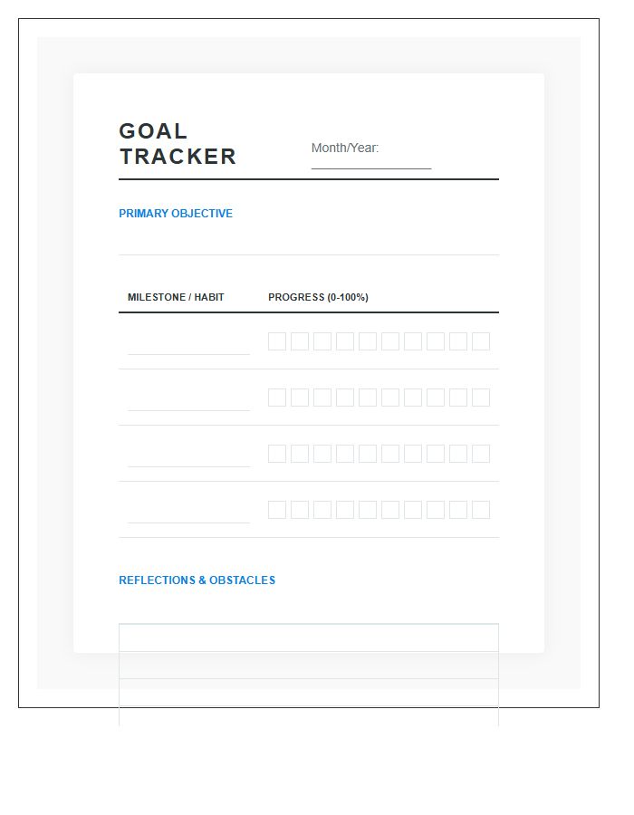 Personal Goal Progress Printable Chart
