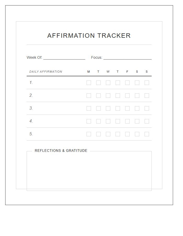 Positive Affirmation Tracking Printable Chart