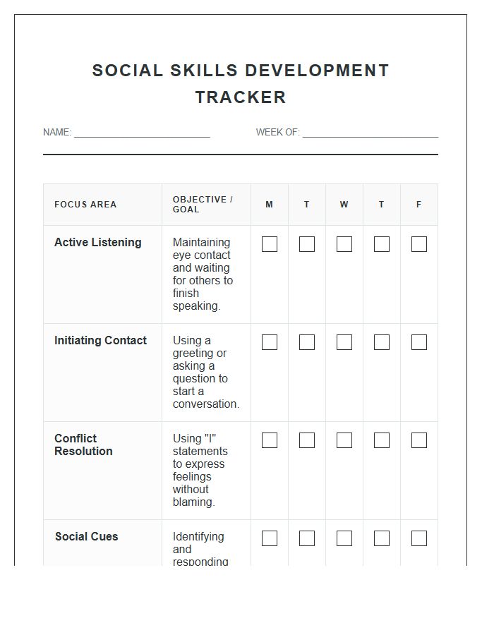 Social Skills Development Printable Chart
