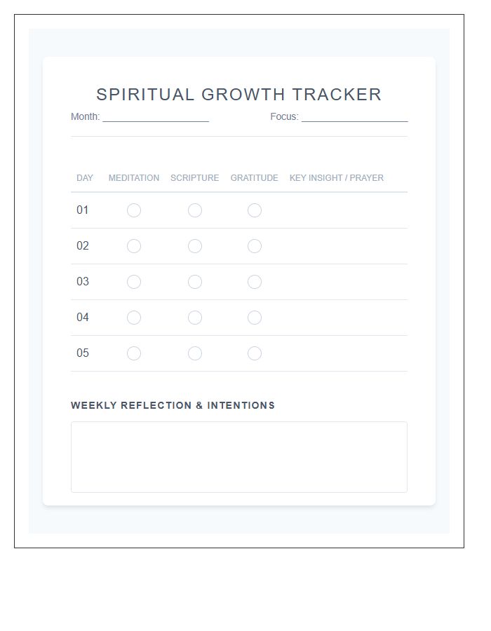 Spiritual Growth Tracking Printable Chart