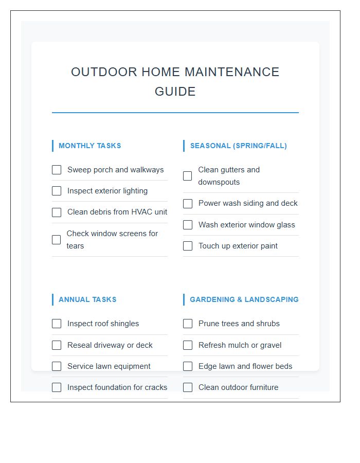 Outdoor Home Cleaning Schedule Printable Guide Chart