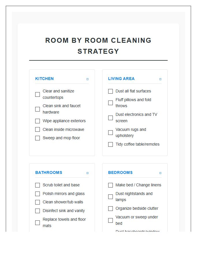 Room By Room Cleaning Strategy Printable Chart