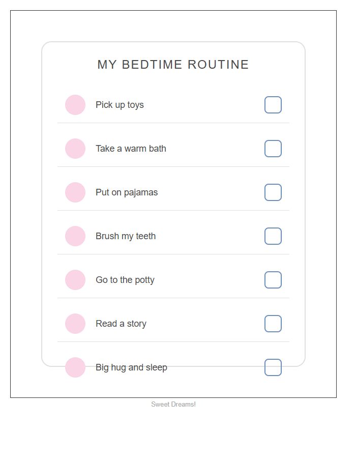 Bedtime Task Chart For Toddlers Printable