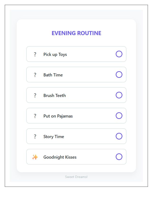 Evening Tasks Printable Chart For Toddlers