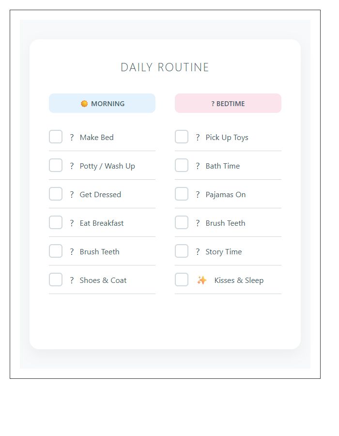 Morning And Bedtime Routine Chart For Toddlers Printable