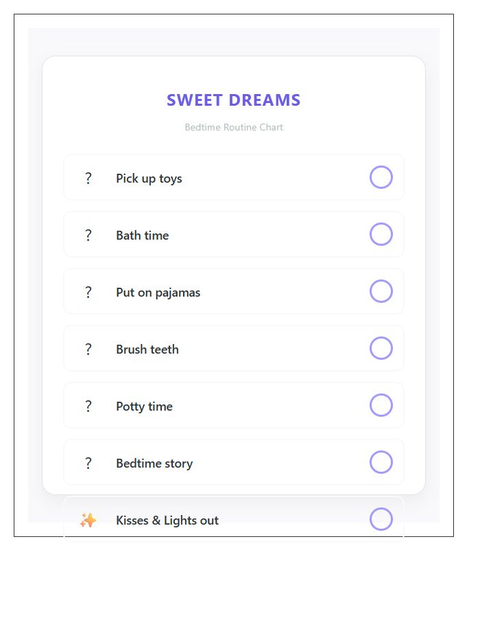 Preschool Bedtime Routine Printable Chart