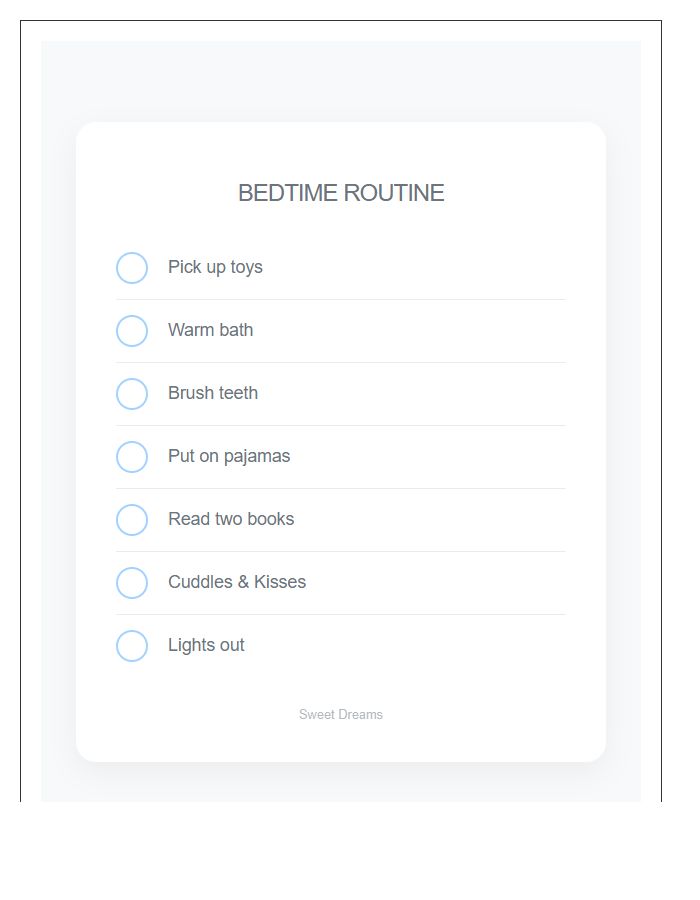Simple Toddler Bedtime Routine Printable Chart