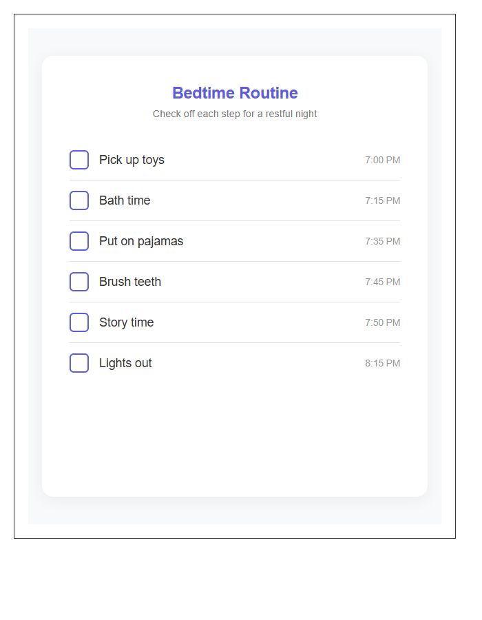 Step By Step Bedtime Routine Printable Chart