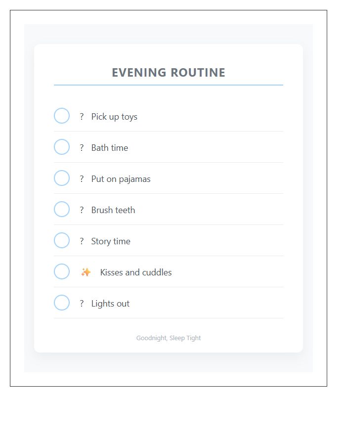 Toddler Evening Routine Checklist Printable Chart