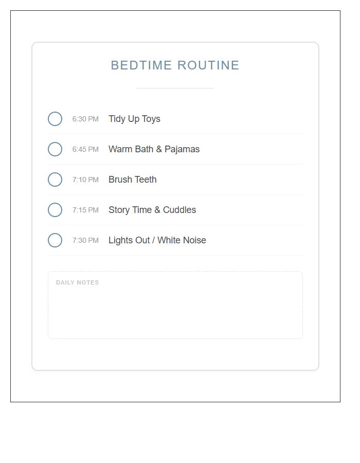 Toddler Nightly Schedule Printable Chart