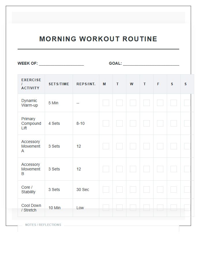 Morning Workout Routine Schedule Printable Chart